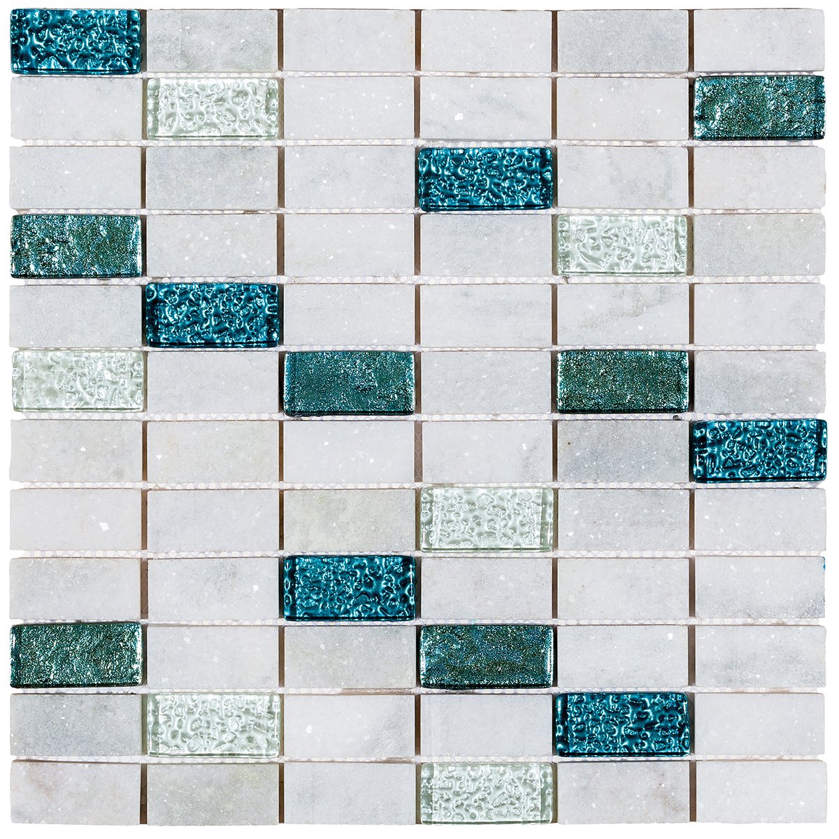 White/Turquoise Glass and White Marble Brick