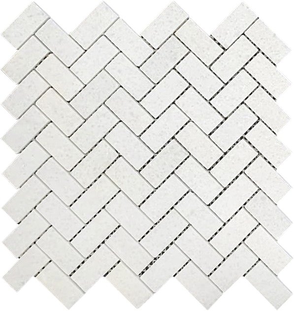 Herringbone Crystal White Marble Polished 1"x2" Mosaic 11"x11"