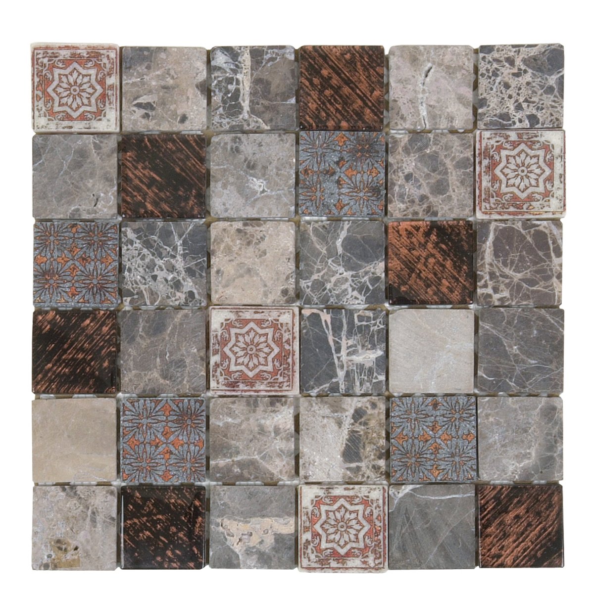 Beige 2"x2" Marble/Glass/Decor Mosaic