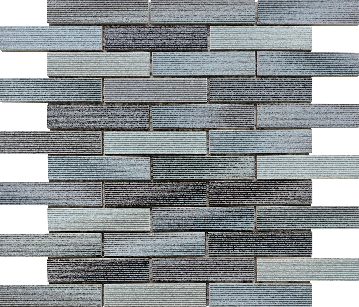 1"x3" Striped Grey Mix Brick Ceramic Mosaic