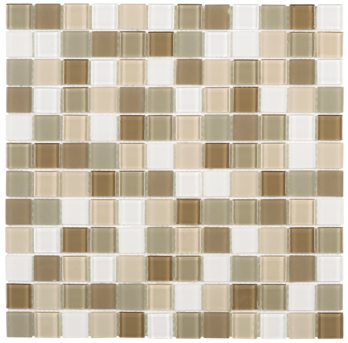Beige White Mix Matte & Polished 1"x1" Glass Mosaic