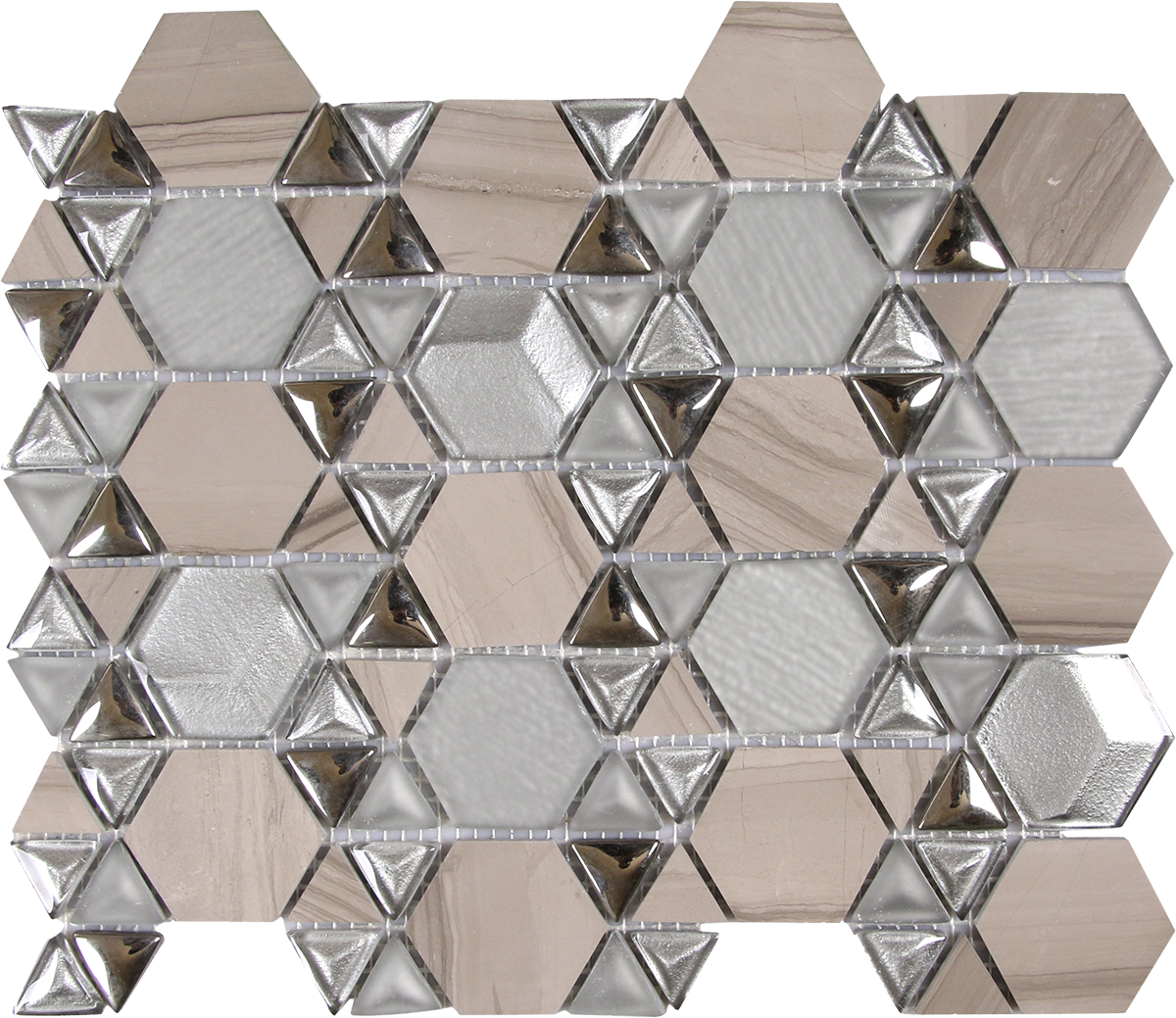 Hexagon Mix Silver Black Aluminum Glass