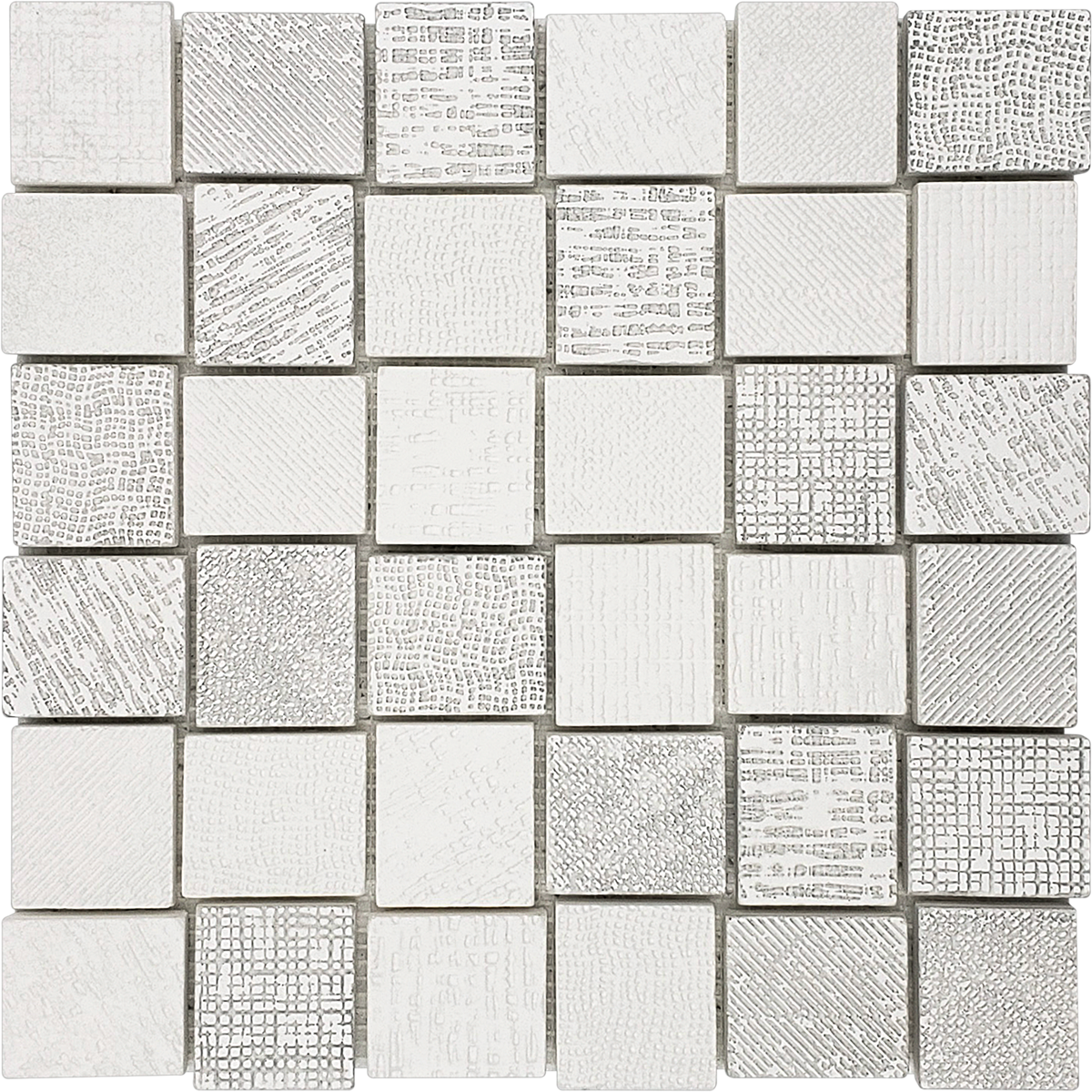 2"x2" Basket Weave Super White Grey Text ]tile Mosaic