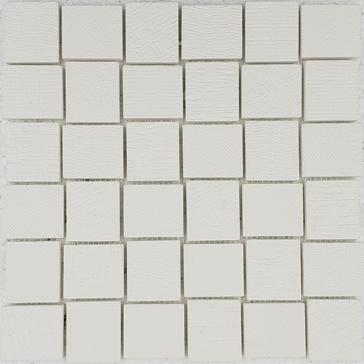 2"x2" Basket Weave Super White Textile Print Mosaic