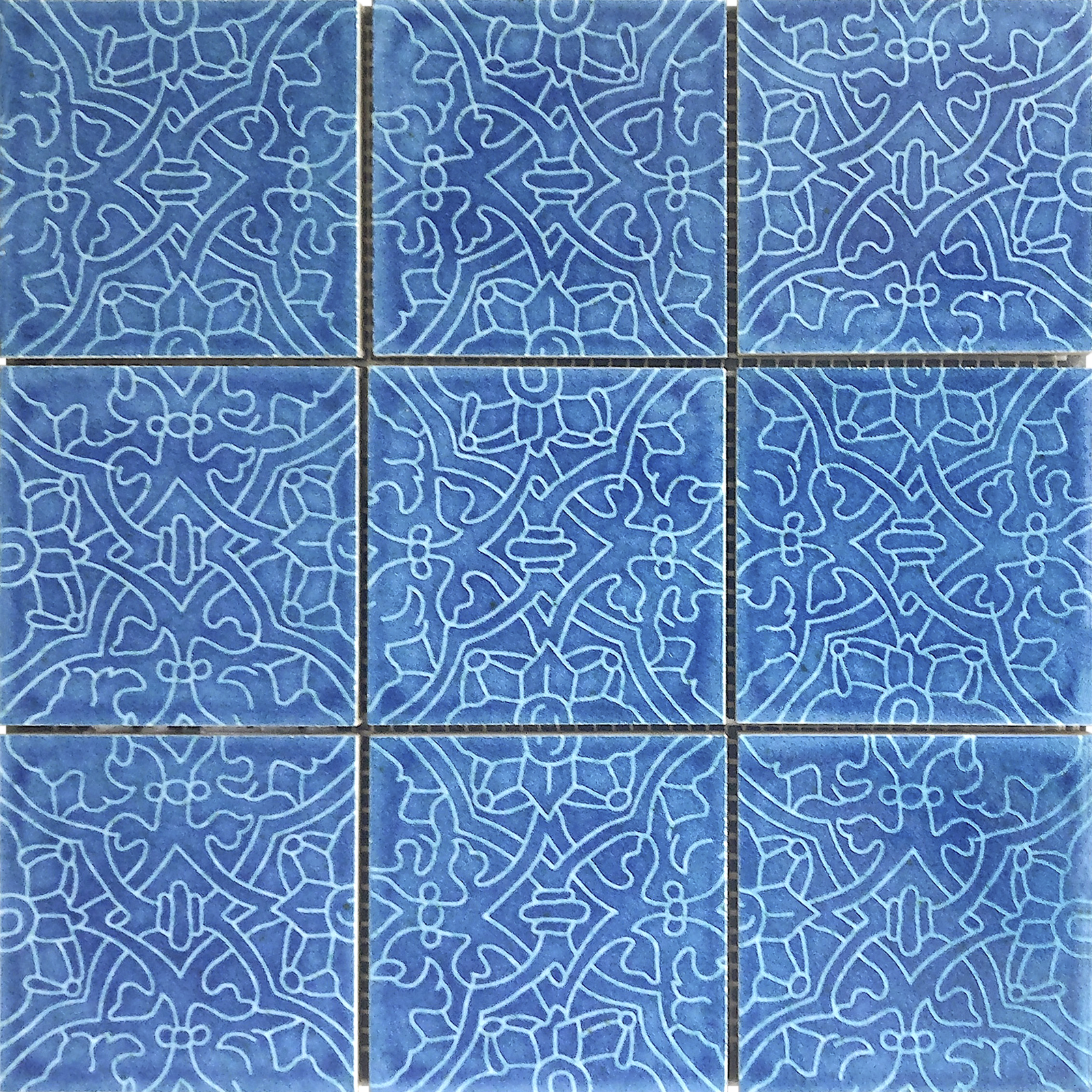 4"x4" Glazed Geometric Pattern Blue Mix