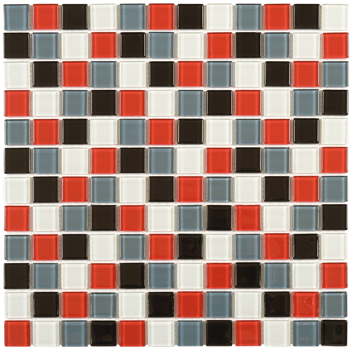 White Grey Red Black Mix Polished 1"x1" Glass Mosaic