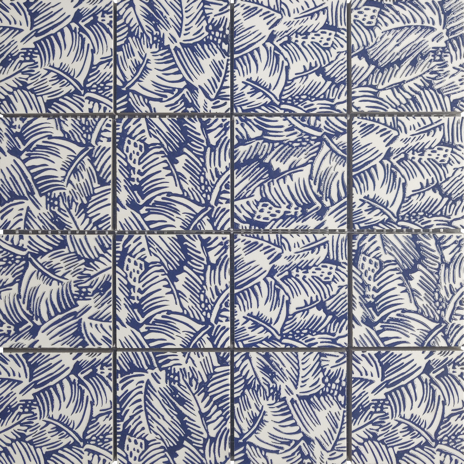 PalmTree Glazed Ceramic 3"x3" Cobalt Blu