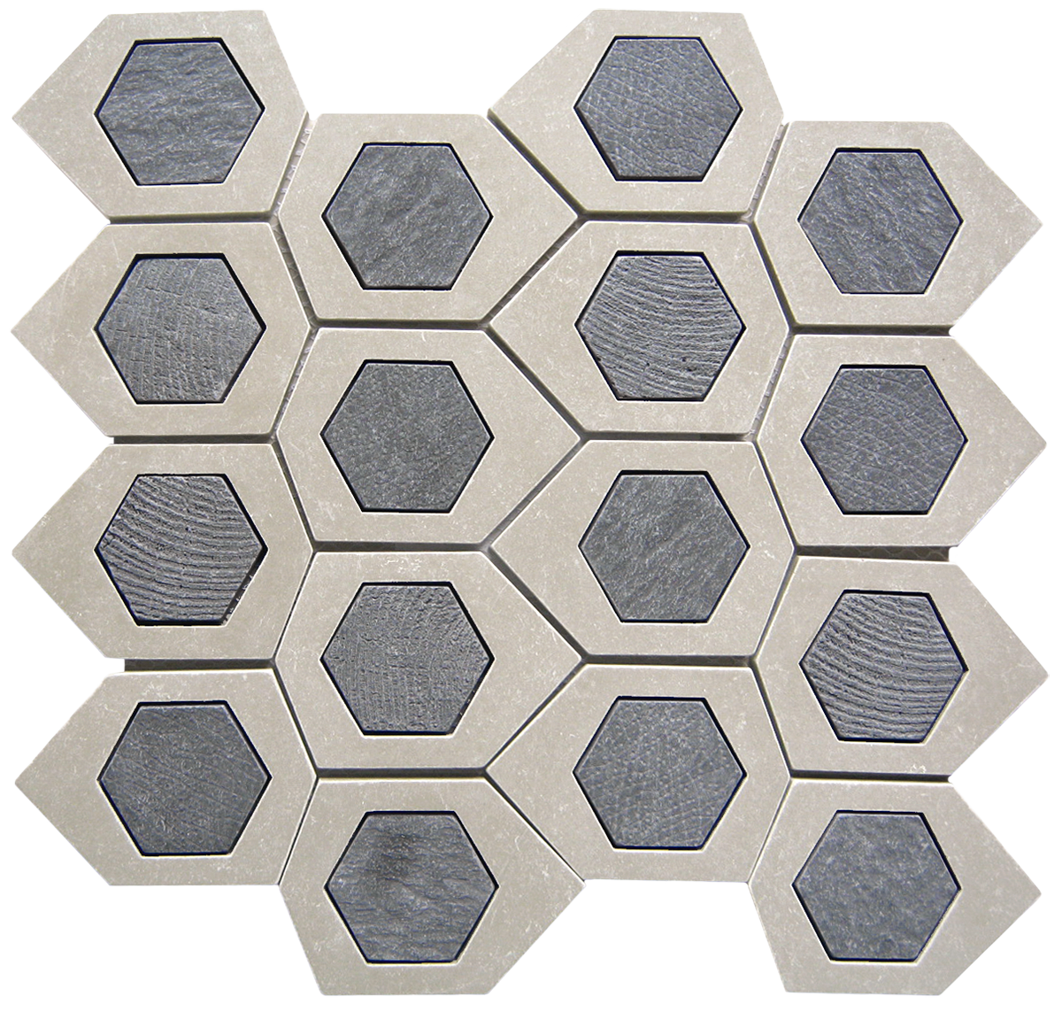 White Grey Stone Mix Hexagon Mosaic