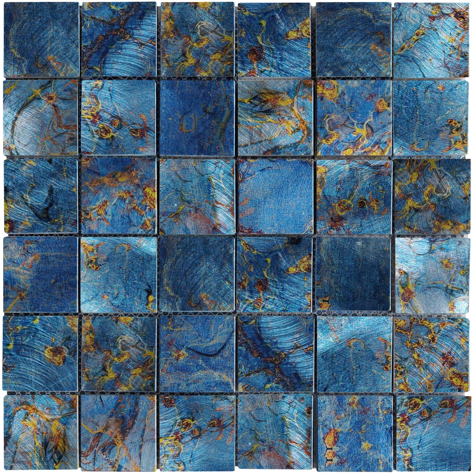 Aluminum Blue Square 2"x2" Mosaic 12"x12