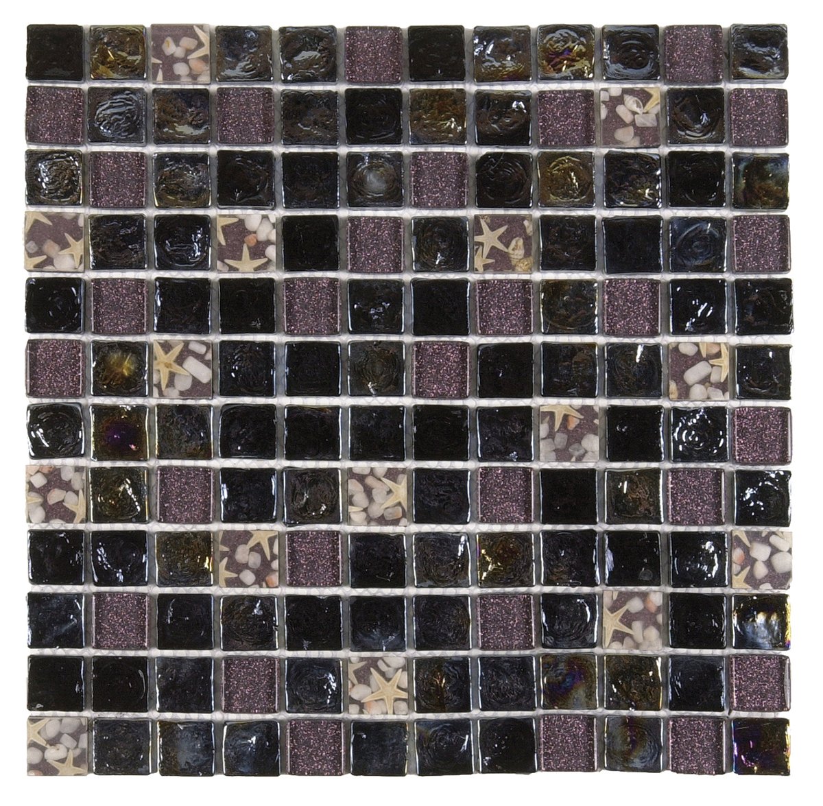Black/Grey Glass/Shell Mix Marble Mosaic