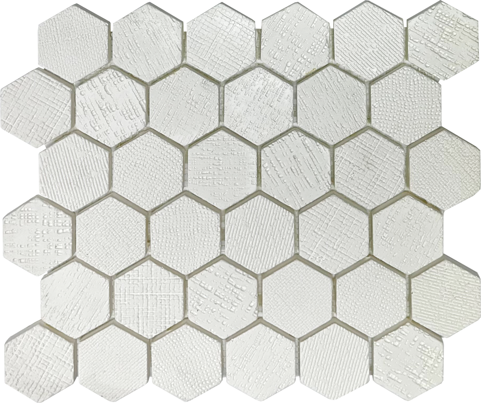 Hexagon Super White Textile Print Mosaic