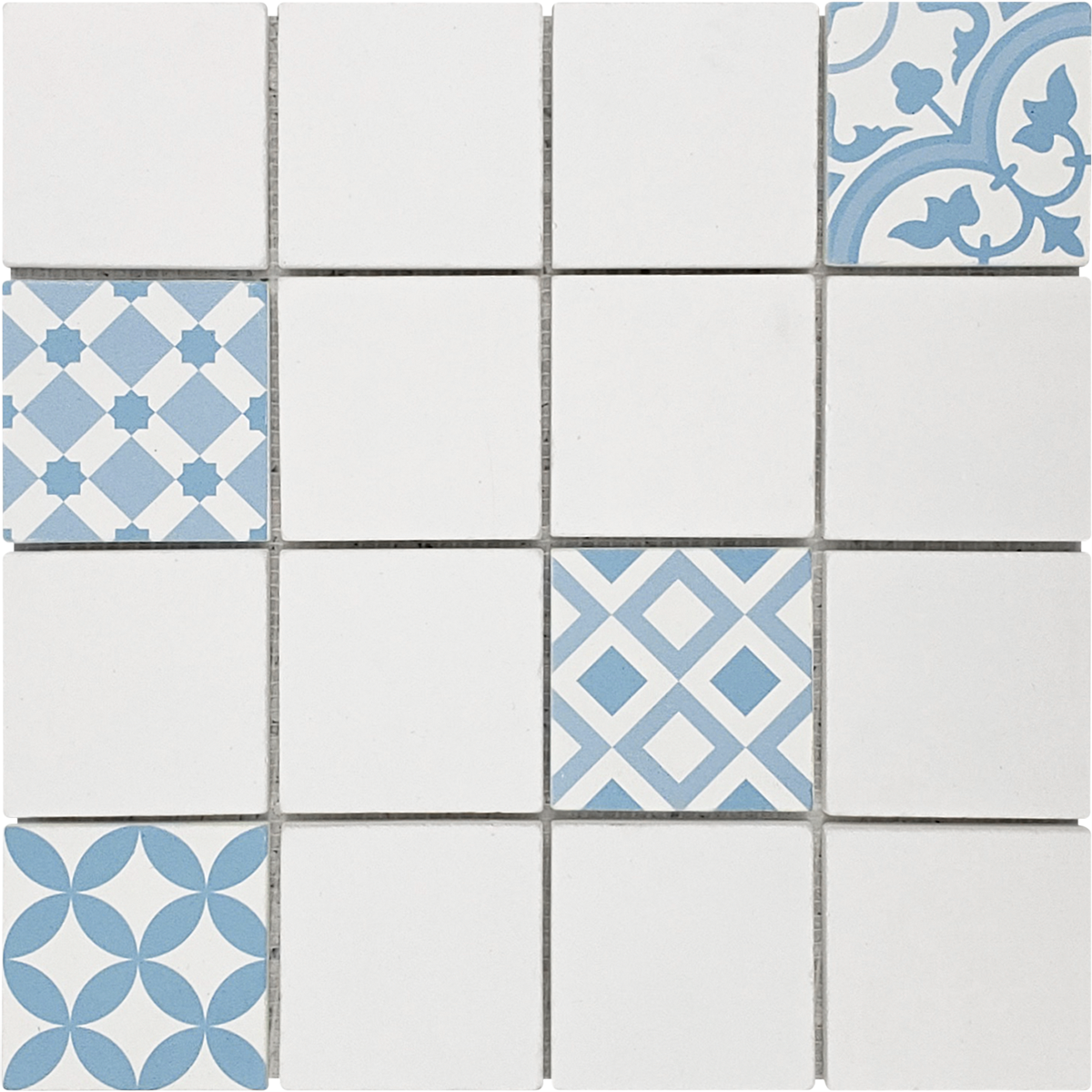 3"x3" White Blue Mix (Painted) Engineered Mosaic