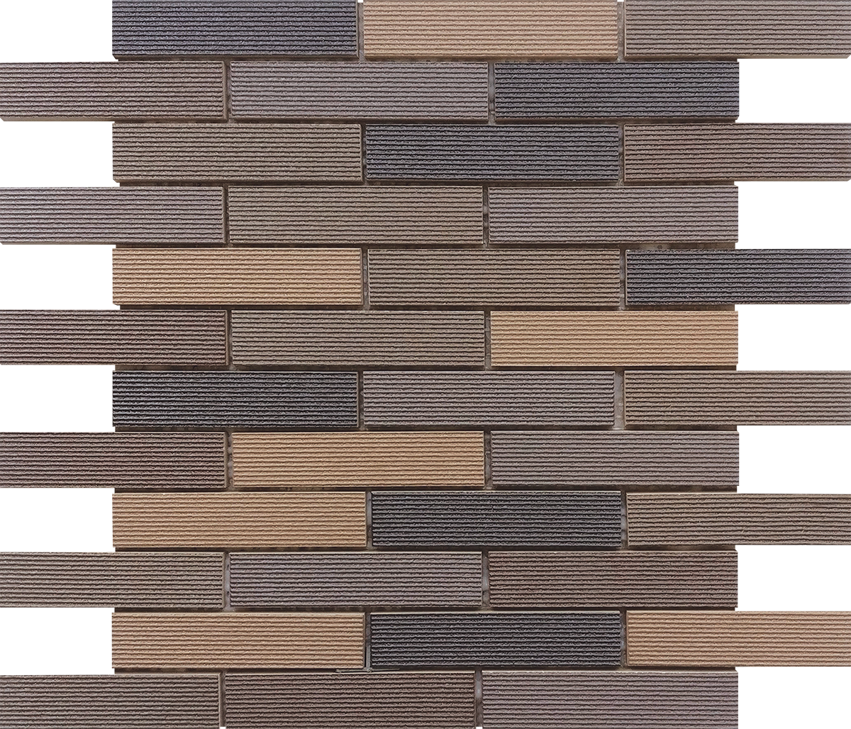 1"x3" Striped Grey Beige Brown Mix Brick Mosaic