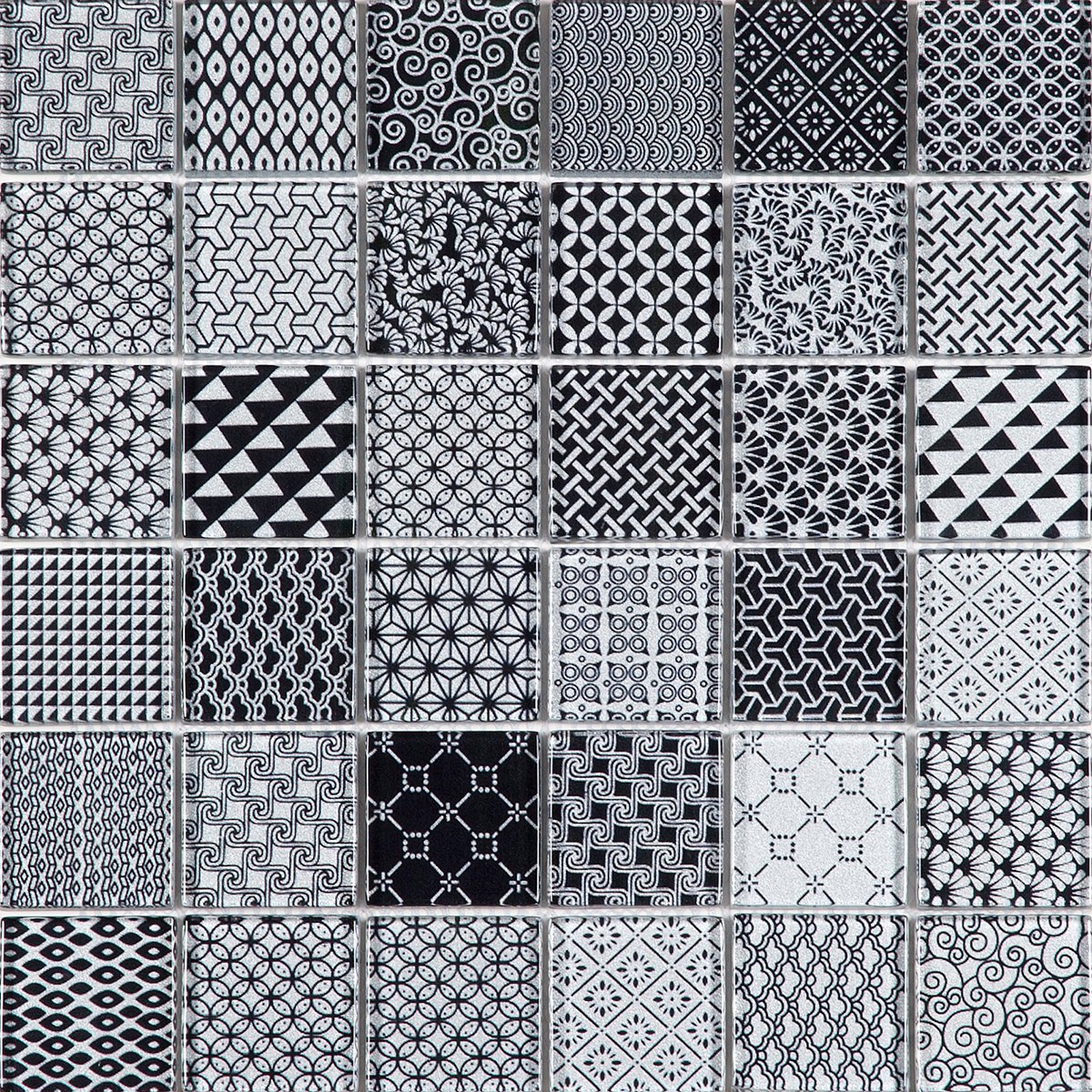 Glass 2"x2" Mosaic Black Grey Mix