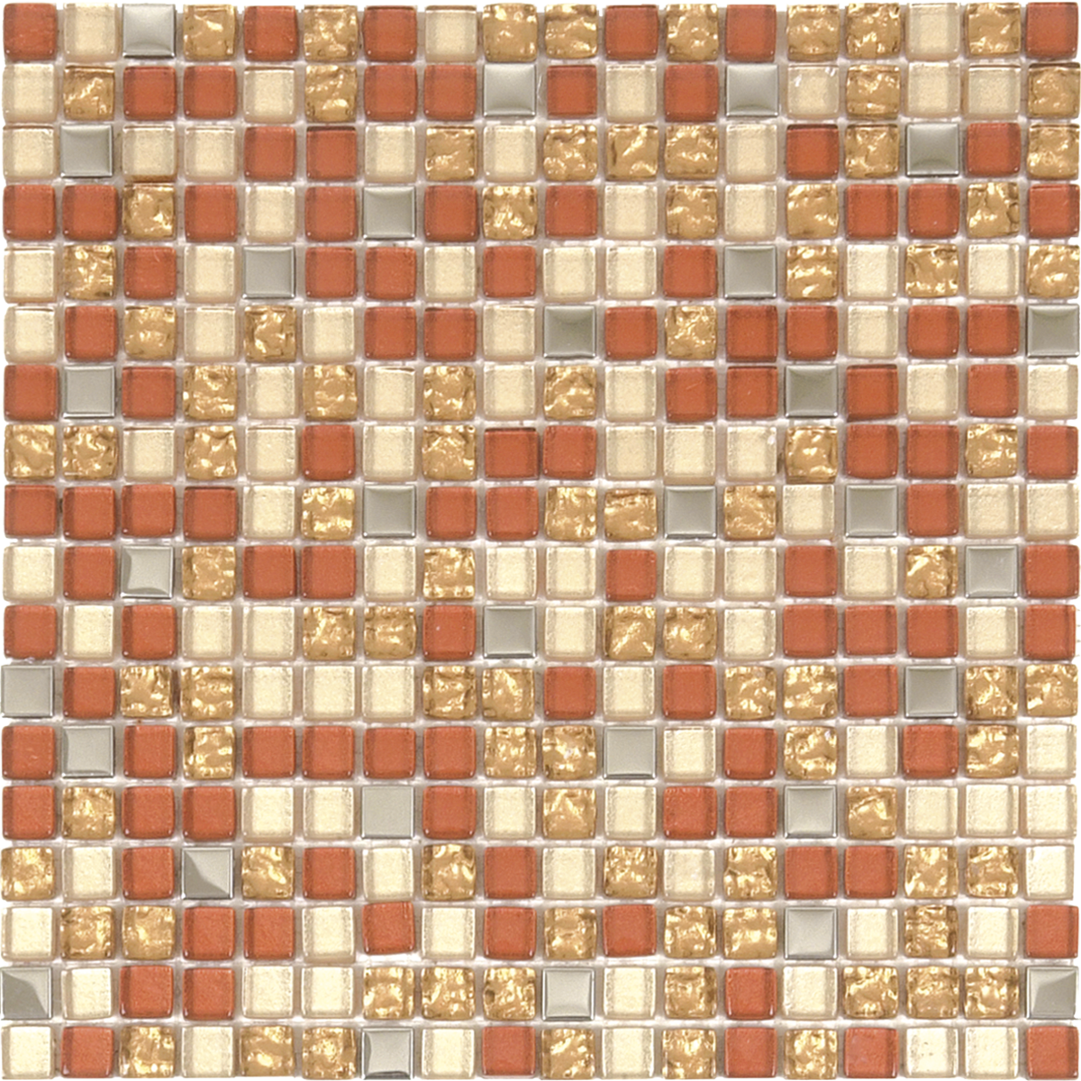 Beige/Steel/Gold Glossy Glass Mosaic Gla