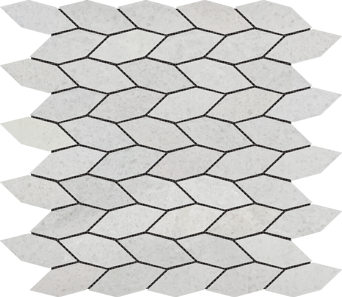 Elongated Hexagon White "Leaves" Mosaic