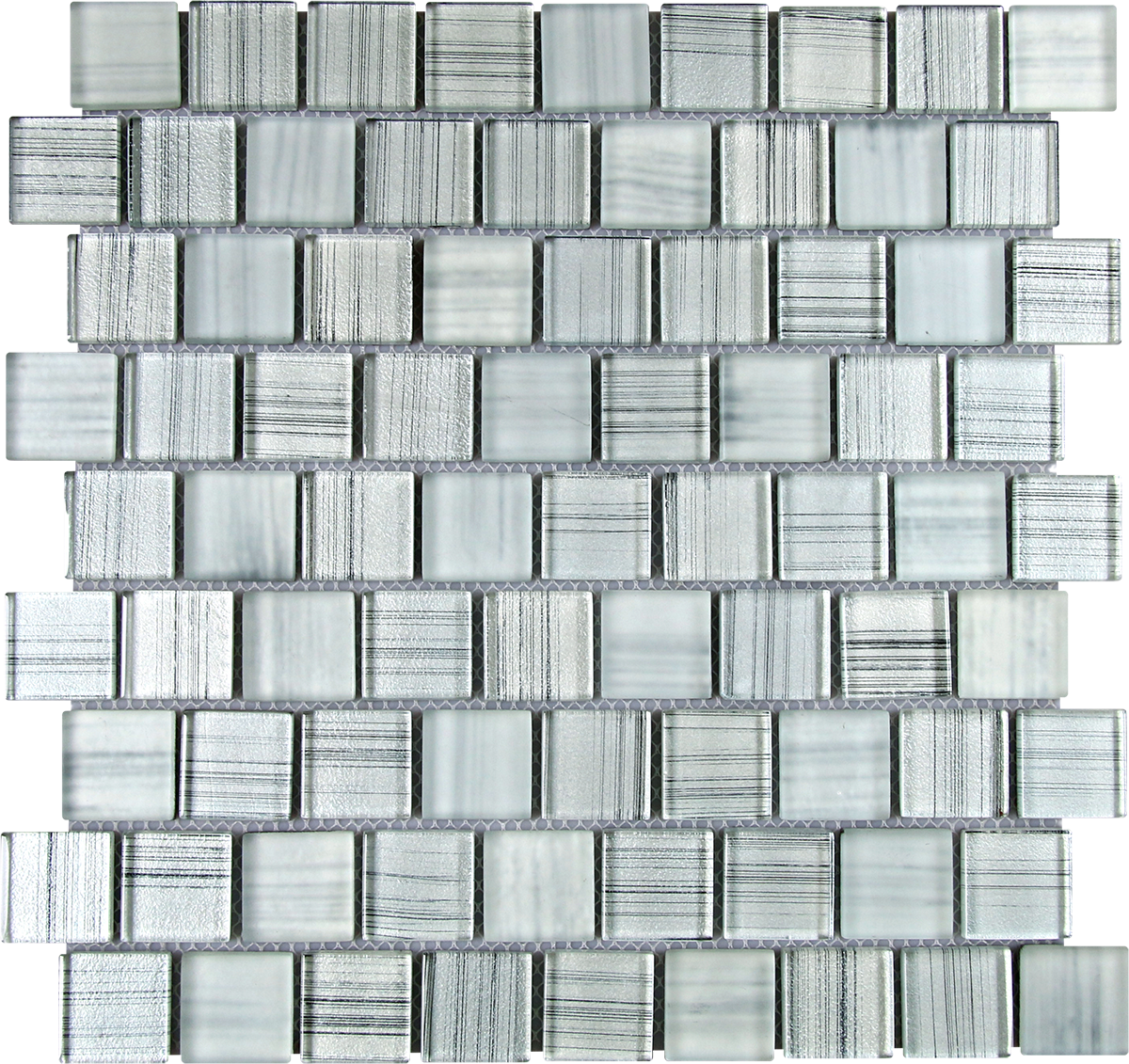 Glass 1.25"x1.25" Grey Linear Mix