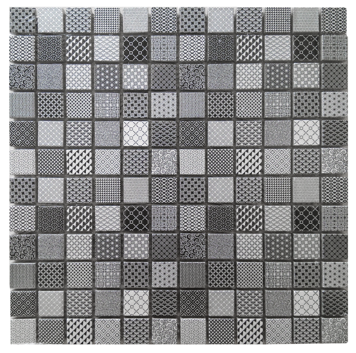 Black Grey Glass Mix Deco 1"x1" Mosaic