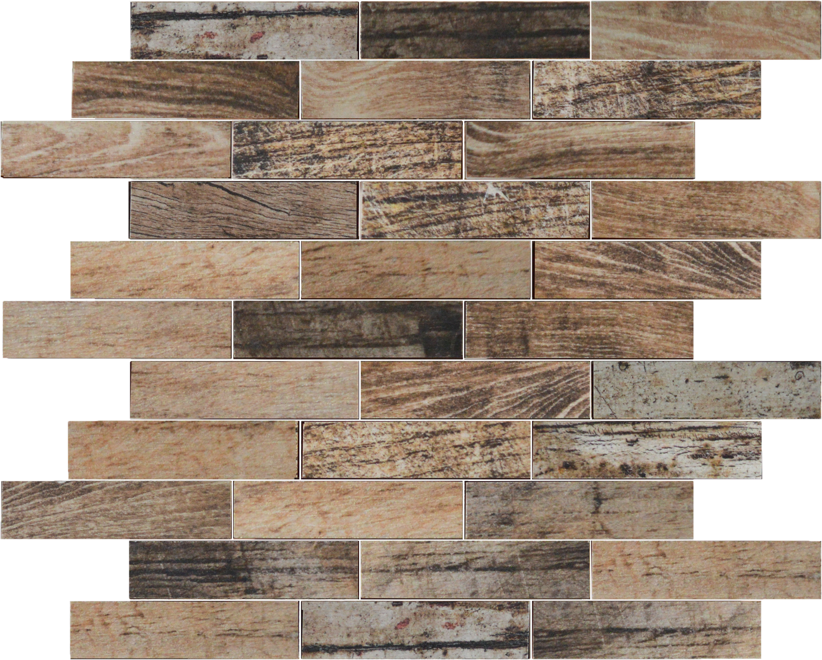 Beige Brown Mix Wood 1.1"x4" Glazed Cera